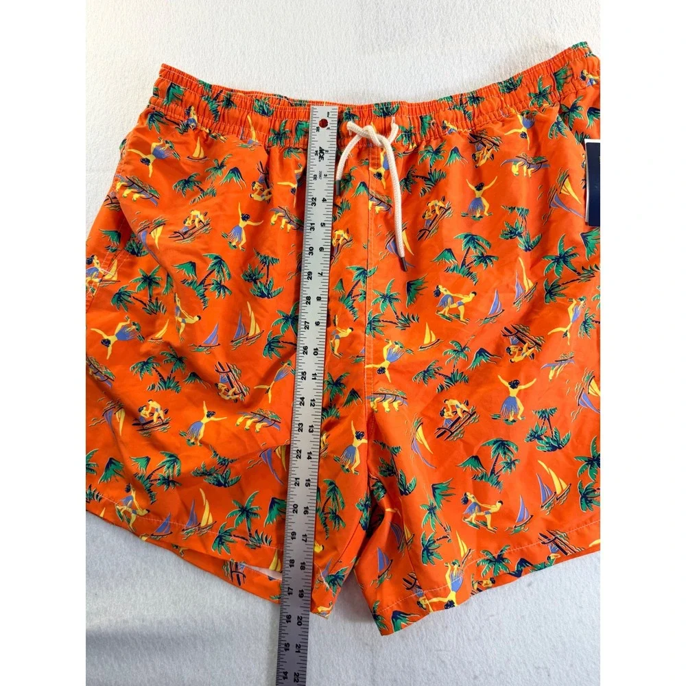 Polo Ralph Lauren Mens Orange Tropical Hula Sailboat Swim Trunks 1XB NWT
